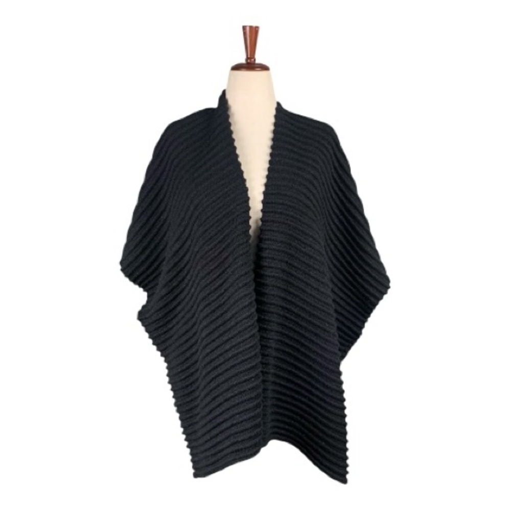 Black Chunky Ribbed Women's Cardigan Sweater Jacket Open Front Size OS